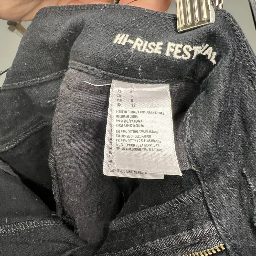American Eagle Mom Shorts SZ 8 Denim Distressed Black Jean High Rise Stretch